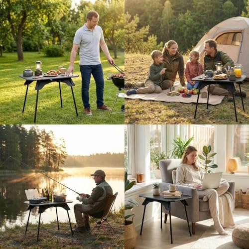 Folding Camping Table,Outdoor Small Portable Aluminum Camp Table with Backpacking Carrying Bag for Camping Beach Picnic Grilling Hiking FishingTravel (Black)
