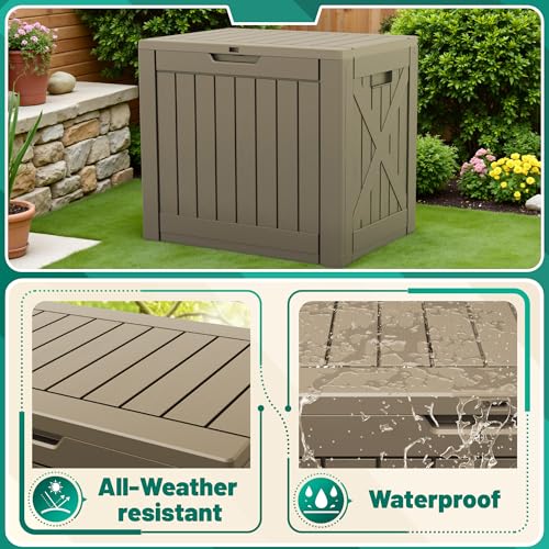 Devoko 40 Gallon Deck Box Outdoor Storage Box Waterproof for Patio, Large Outdoor Storage Bench Lockable for Outside (Brown, 40 Gallon) - color: Brown, size: 40 Gallon 1 Pack