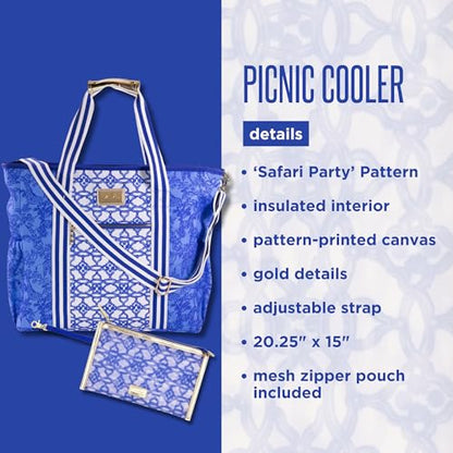 Lilly Pulitzer Beach and Picnic Cooler, Insulated Bag with Adjustable Shoulder Strap and Zipper, Soft Cooler - color: Safari Party