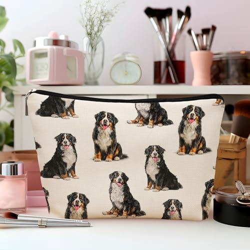 Bernese Mountain Dog Makeup Bag, Bernese Mountain Lovers Gifts Cosmetic Bag for Women, Dog Mom Lovers Owner Gifts for Women Christmas, Pet Lover Gift Zipper Travel Makeup Pouch for Purse - color: bernese mountain