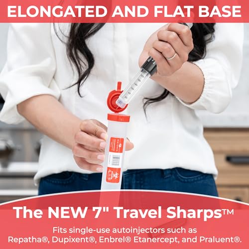 Travel-Sharps - Single Use Travel Sharps Container for AutoPens Needles Syringes - Portable Small Sharp Containers with Locking Lid, Puncture Resistant Transportable Needle Disposal Containers 6 Pack - size: 7in Flat-End (6Pk)