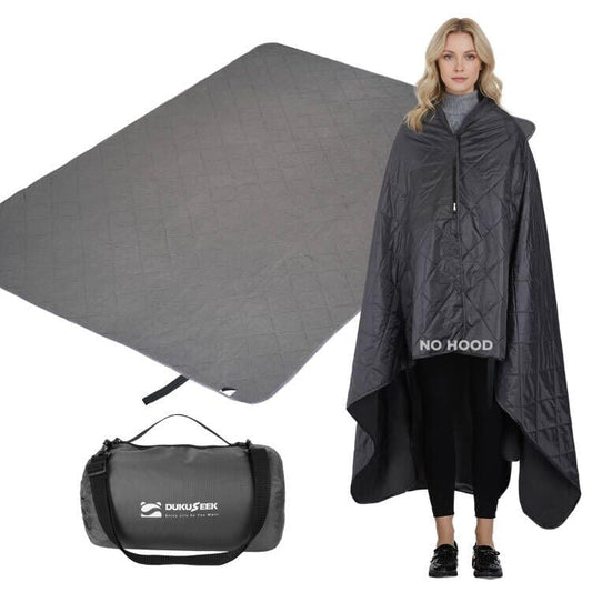 DUKUSEEK Waterproof Stadium Blanket（NO Hood）, Outdoor Blankets Waterproof Windproof for Cold Weather, Emergency Warm Blanket with Quilted Cotton and Thick Fleece for Picnic, Camping, Outdoor Sports - color: Black Without Hood