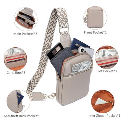 DIOMO Anti Theft Small Sling Bag for Women Cross Body Bag Trendy, RFID Fanny Packs Vegan Leather for Women Travel Belt Purse - color: Grey-Gold Zipper