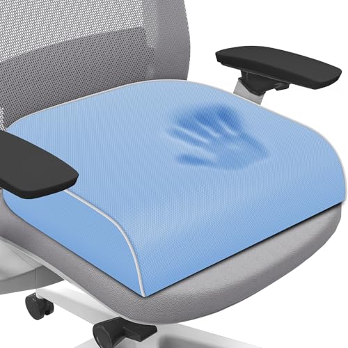 SweetSlubr Seat Cushion for Tailbone Pain Relief, Office Chair Cushion, Memory Foam Large Chair Pad with Non-Slip Cover for Soft Support at Office Chair, Car Seat, Airplane Light Blue/X-Large - color: Lightblue, size: X-Large