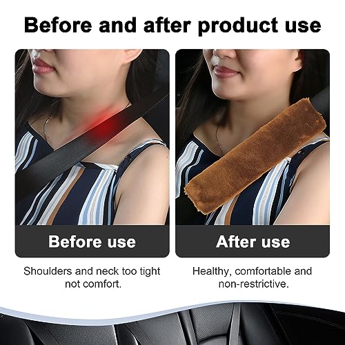 Ziciner 2 Packs Car Seatbelt Covers Shoulder Pad, Universal Soft Faux Sheepskin Shoulder Cover for Comfortable Driving, Fluffy Seat Belt Protector Help to Protect Your Neck and Shoulder (Brown) - color: Brown