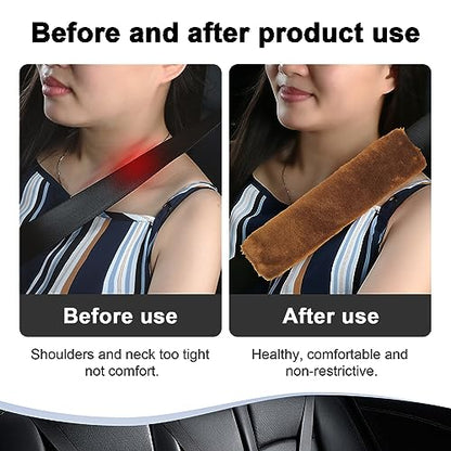 Ziciner 2 Packs Car Seatbelt Covers Shoulder Pad, Universal Soft Faux Sheepskin Shoulder Cover for Comfortable Driving, Fluffy Seat Belt Protector Help to Protect Your Neck and Shoulder (Brown) - color: Brown