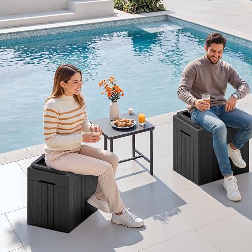 Devoko 30 Gallon Resin Deck Box 2 Pack Outdoor Indoor Waterproof Storage Box for Patio Furniture Pool Accessories Storage for Cushion Garden Tools (Black, 2 Pack) - color: Black, size: 30 Gallon 2 Pack