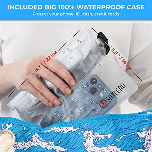 Beach Bag and Pool Bag Has Cooler Pocket, 7 Pockets Total, Zip Top. Family Size Waterproof Beach Tote - color: Ocean Waves