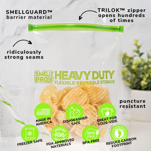 HEAVY DUTY Reusable STAND-UP Bags for Food Storage by Smelly Proof, USA Made, NO PEVA & BPA FREE, Reusable Freezer Bags, Dishwasher-Safe, Triple Zip, CLEAR 5-mils LRG Quart 8.75" x 9.5" - 5pk - size: 5pk Quart 8.75" x 9.5"