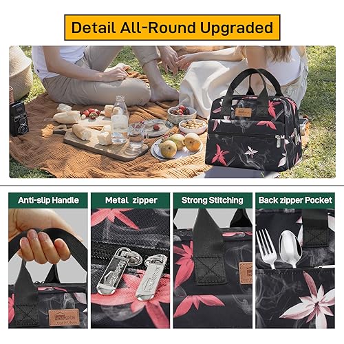 HOMESPON Insulated Lunch Bag for Women Men Lunch Box Cooler Lunch Tote for Work Picnic (Pink Flowers) - color: Pink Flowers