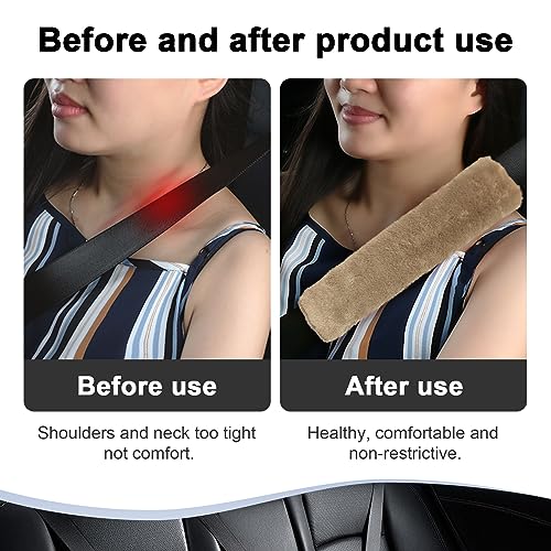 Ziciner 2 Packs Car Seatbelt Covers Shoulder Pad, Universal Soft Faux Sheepskin Shoulder Cover for Comfortable Driving, Fluffy Seat Belt Protector Help to Protect Your Neck and Shoulder (Light Brown) - color: Light Brown