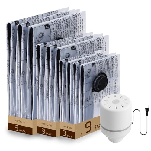 9 Pack Vacuum Storage Bags with Electric Pump Space Saver Seal Bags for Luggage Clothes Air Tight Compression Bags for Home Storage & Travel - size: 9 pack with electric pump