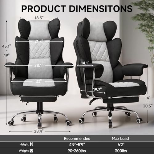 GTPLAYER Gaming Chair,Office Chair with Pocket Spring Lumbar Support, Ergonomic Comfortable Wide Office Desk Computer Chair with Outward Fixed Soft Armrests and Footrest (Fabric, Black & Gray) - color: Black Gray