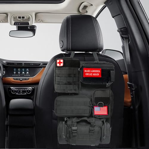 Tactical Car Seat Back Organizer,Tactical Molle Seat Back Organizer with 5 Detachable Molle Pouch,Velcro Label Can Be Removed,Universal Fits for Car Truck Jeep Vehicle - color: Red flag