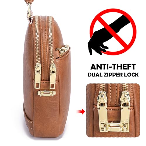 INICAT RFID Blocking Sling Bag, Anti Theft Crossbody Bag for Women Compact Travel Purses Leather - color: Brown Antitheft