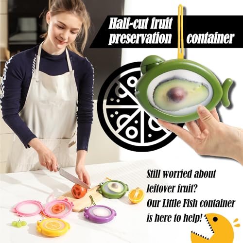 4-Piece Food Storage Containers Set – Avocado Saver, Onion Keeper, Silicone Kitchen Organizers for Fridge, Reusable & Fresh-Keeping Design - color: Vibrant Fish