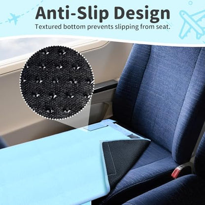 Omzer Baby Toddler Airplane Bed - Flyaway Kids Airplane Bed for Toddler Airplane Seat Extender for Kids with 2 Pockets and Toys Portable Lightweight Baby Travel Essential Footrest for Flights - Blue