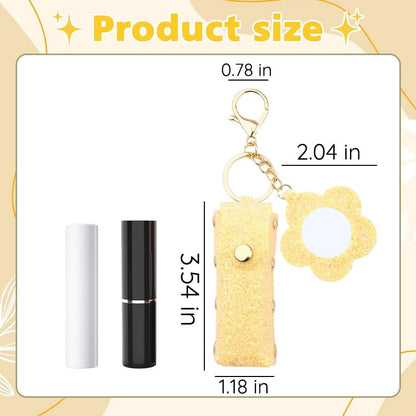 Sisadodo Glitter Lip Oil Holder Key Chains for Woman Lipstick Case with Mirror Lip Balm Keychain for Lipstick Case Keychain - color: Yellow-flower