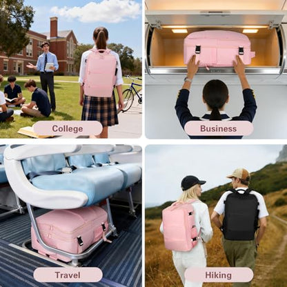 Carry On Backpack for Women & Men – Airline Approved Underseat Size, 15.6" Laptop Compartment, TSA-Friendly 180° Opening, Anti-Theft Business Travel Backpack with Trolley Sleeve (Pink, Large) - color: Pink, size: Large