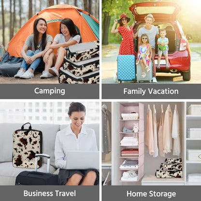 7 Pcs Compression Packing Cubes for Travel, Waterproof Suitcase Luggage Backpack Organizer with Toiletry Bag Travel Essentials for Women/Men-Cow Print - color: Brown-Cow Print
