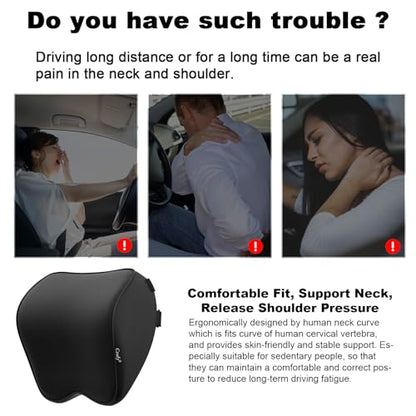 Crofy 2-Pack Car Neck Pillow, Softness Car Headrest Pillow for Driving with Adjustable Strap, 100% Memory Foam and Breathable Removable Cover, Comfortable Ergonomic Design, Black - color: Black
