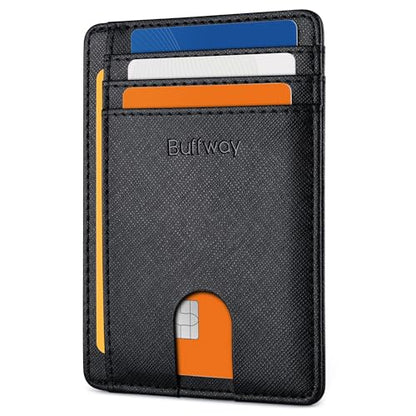 Buffway Slim Minimalist Front Pocket RFID Blocking Leather Wallets for Men and Women - Cross Black - color: Cross Black