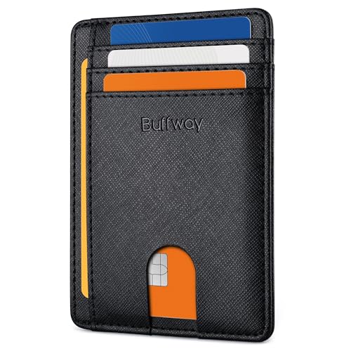 Buffway Slim Minimalist Front Pocket RFID Blocking Leather Wallets for Men and Women - Cross Black - color: Cross Black