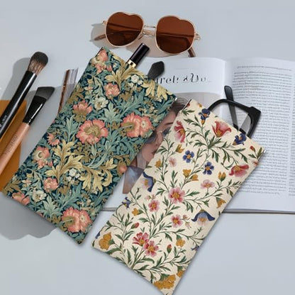 Eyeglass Cases 4 Pack,Boho Floral Pattern Sunglasses Case,PU Leather Soft Eye Glass Pouch for Women Men Student - color: Green
