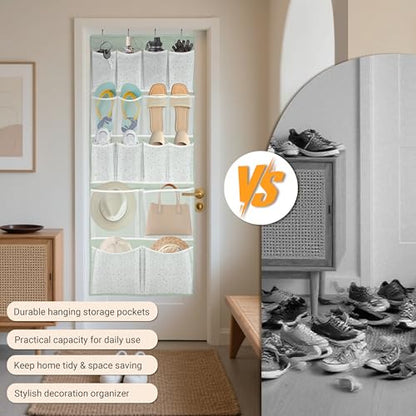 16 Pockets- Over Door Hanging Storage Organizer with 4 Kinds Pouch,Behind Closet Hanging Shelf Holder for Sock,Hat,Underwear,Travel Outfit,Shoes,Back of Door Space-saving Organization for Home,Dorm,RV - style: Medium-Green: Pack of 1