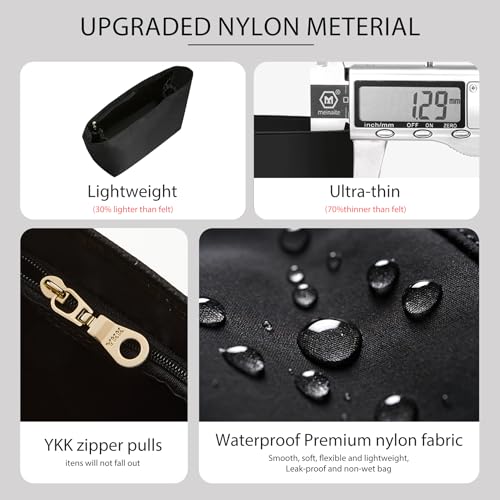 Soft Nylon Purse Organizer Insert for Lv Neverfull MM Tote Bag, Waterproof Lightweight with Laptop Compartment Luxury Neverfull MM Organizer, Tote Handbags Divider Shaper with Cup Holder Insert,Black - color: Black