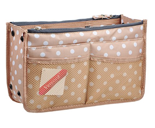 Vercord Updated Purse Handbag Organizer Insert Liner Bag in Bag 13 Pockets Beige Dot Medium - color: Beige Dot, size: Medium