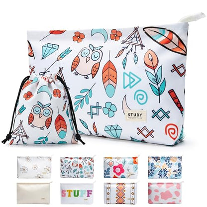 WLLWOO WLLWOO 2pcs Travel Make Up Bags-Cosmetic Bag Nylon Waterproof Large Wide Zipper Coin Purse Travel Toiletry Small Makeup Pouch For Women - color: Owl