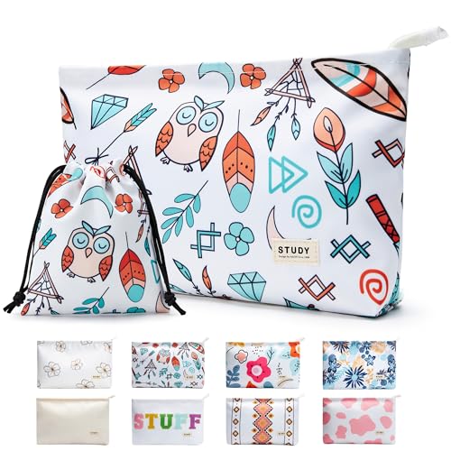 WLLWOO WLLWOO 2pcs Travel Make Up Bags-Cosmetic Bag Nylon Waterproof Large Wide Zipper Coin Purse Travel Toiletry Small Makeup Pouch For Women - color: Owl