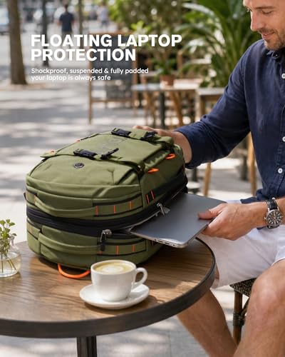 Tolaccea Travel Laptop Backpack for Men Women, 40L-50L Expandable Carry On Backpack with Wet Dry Compartment, TSA Approved Daypack Fits 16 Inch Laptop, Convertible Rucksack Duffel Bag for Work Travel - color: Army Green
