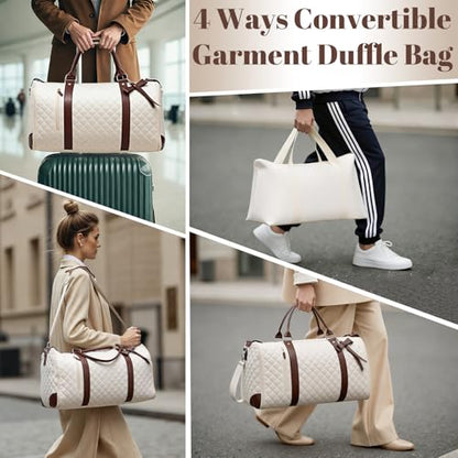 GARPROVM Garment Bags for Travel Women, 3 in 1 Convertible Garment Duffle Bags with Separated Tote Bag, Waterproof Suit Bag Travel Carry On Luggage Weekender Bag for Business Trip, Beige - color: Beige