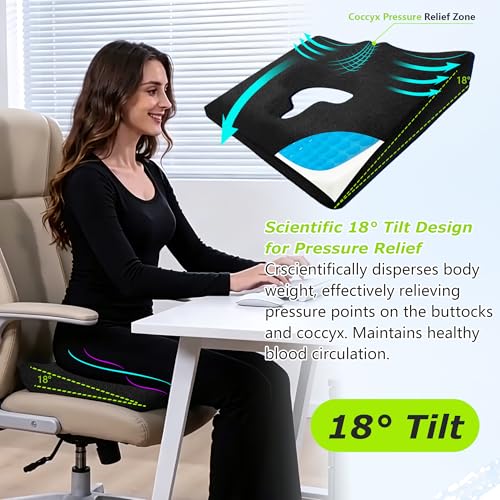 Gel Wheelchair Seat Cushion,Bed Sore Cushions for Butt,Gel Cushion for Pressure Relief,Donut Pillow for Tailbone Pain Relief,Sciatica,Coccyx,hemorrhoid Pillow,Cushion for Office Chair(BLACK2) - color: Black2