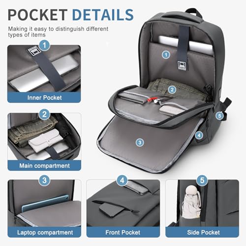 15.6 Inch Laptop Backpack for Men Women, 22L Business Travel Backpack W/USB Charging Port. Water Resistant Work Bookbag, Grey - color: Grey