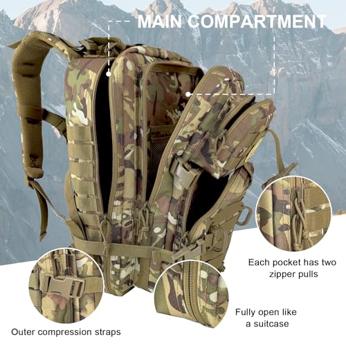 Hannibal Tactical MOLLE Assault Backpack, Tactical Backpack Military Army Camping Rucksack, 3-Day Pack Trip w/USA Flag Patch, D-Rings, Cp - color: Cp