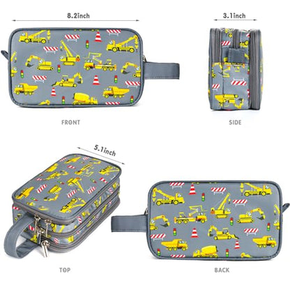 Kids Toiletry Bag for Boys, Travel Toiletry Bag for Little Young Boys Waterproof Hanging Wash Bag Toddler Traveling Toiletries, Construction Grey - color: Construction