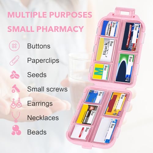 Large Pill Box with 189 Medicine Labels - Pill Organizer with Stickers, Medication Travel Case (Pink, 1 Pack) - color: Straw Pink, size: Large