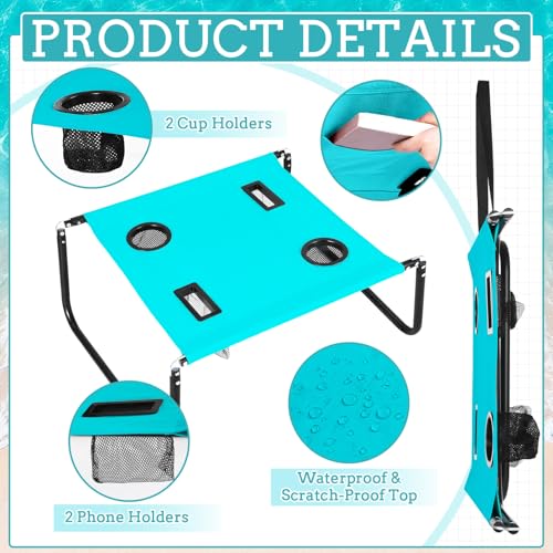 Portable Beach Table Foldable Camping Picnic Table with Cup Holder and Phone Pockets Lightweight Stable for Tailgate Travel Fishing Hiking and Outdoor Adventures(Lake Blue,Solid Pattern) - color: Lake Blue