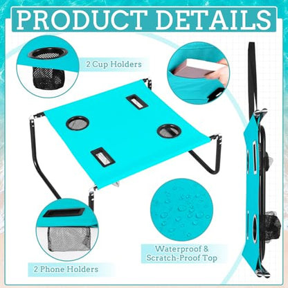 Portable Beach Table Foldable Camping Picnic Table with Cup Holder and Phone Pockets Lightweight Stable for Tailgate Travel Fishing Hiking and Outdoor Adventures(Lake Blue,Solid Pattern) - color: Lake Blue