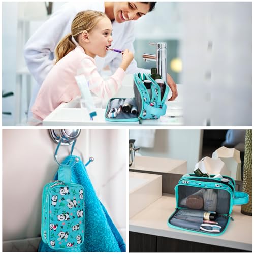 Kids Toiletry Bag for Girls, Travel Toiletry Bag for Little Young Girls Cosmetic Bag Makeup Bag Waterproof Hanging Wash Bag Toddler Toiletries, Panda Green Teal - color: Panda-Green