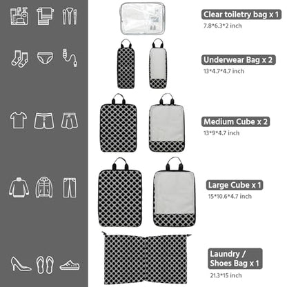 7 Pcs Compression Packing Cubes for Travel, Waterproof Suitcase Luggage Backpack Organizer with Toiletry Bag Travel Essentials for Women/Men-Plaid - color: Black-Plaid