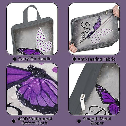 6 Pcs Compression Packing Cubes Waterproof Suitcase Travel Bag Luggage Backpack Organizer Travel Cubes for Packing-Purple Butterfly - color: Purple Butterfly