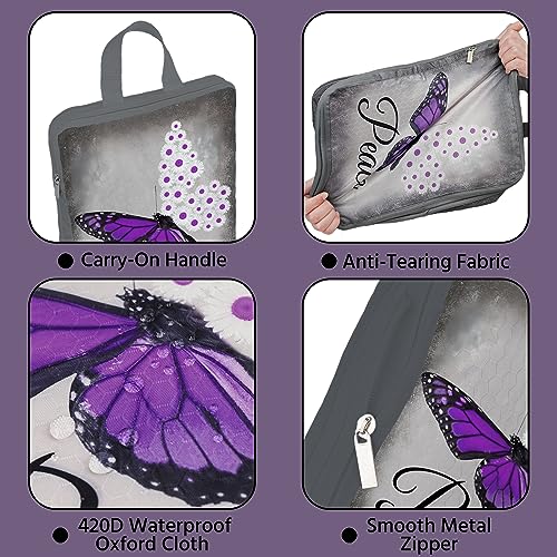 6 Pcs Compression Packing Cubes Waterproof Suitcase Travel Bag Luggage Backpack Organizer Travel Cubes for Packing-Purple Butterfly - color: Purple Butterfly