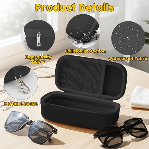 Double Eyeglasses Case,Hard Shell Glasses Case Travel Sunglasses Organizer with Adjustable Slot & Clip for Men Women - color: Black