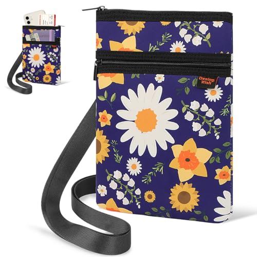 Neoprene Passport Holder Bag for Men Women Passport Pouch for Family Travel with Adjustable Shoulder Strap Travel Passport Case Bag - Sunflower - color: No Rfid Blocking, Sunflower