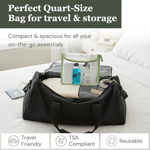 (re)zip TSA Approved Travel Toiletry Bag with Hanging Loop, Travel Quart Bag– Reusable Clear Makeup bags with zipper, Clear Pouch for Travel Essentials, Cosmetic | BPA-Free, Machine Washable - Sage - color: Sage