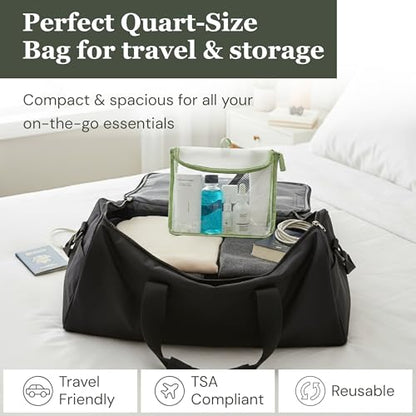 (re)zip TSA Approved Travel Toiletry Bag with Hanging Loop, Travel Quart Bag– Reusable Clear Makeup bags with zipper, Clear Pouch for Travel Essentials, Cosmetic | BPA-Free, Machine Washable - Sage - color: Sage